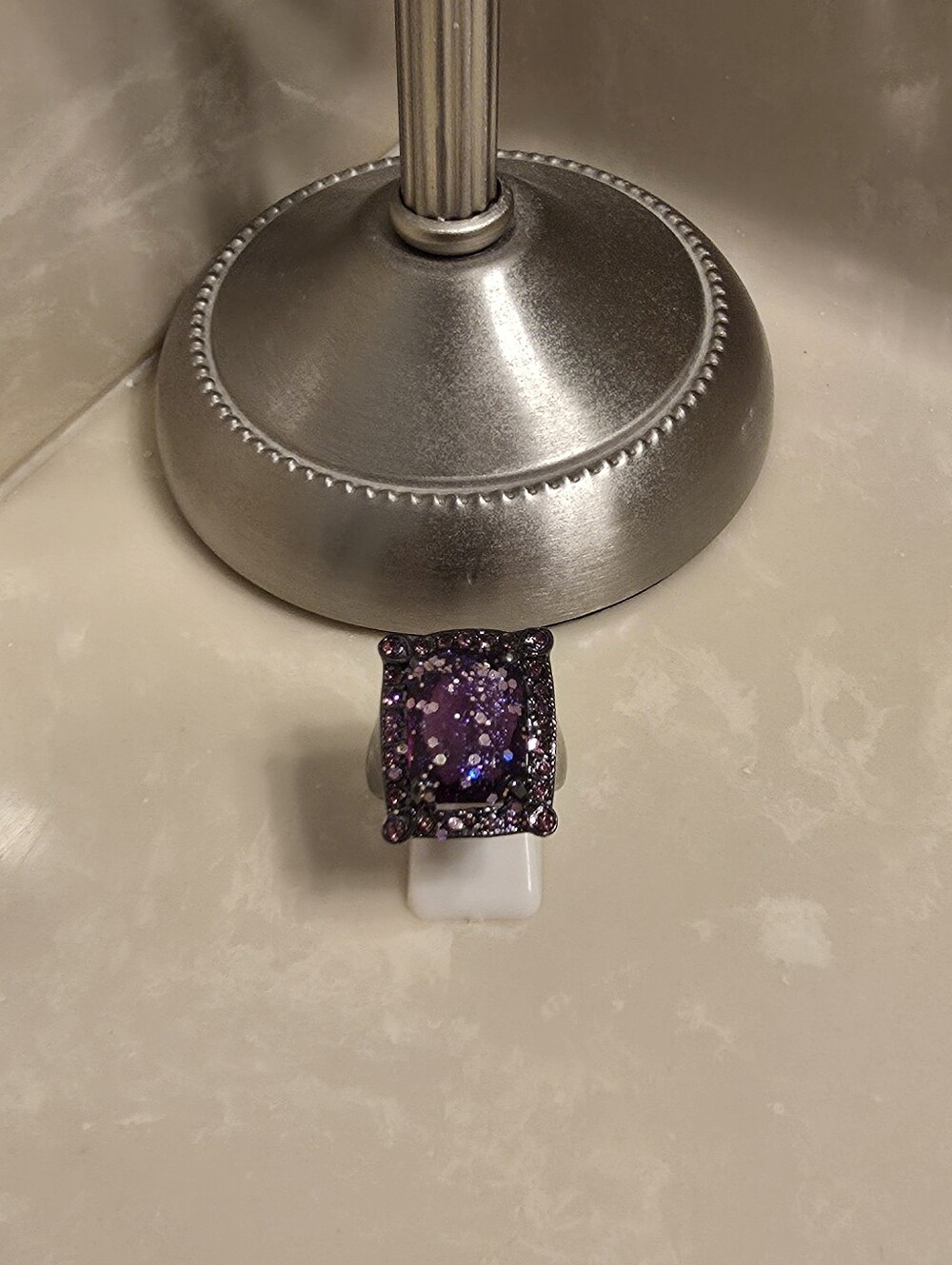 Gunmetal and Purple Sparkle Statement Ring Size 9